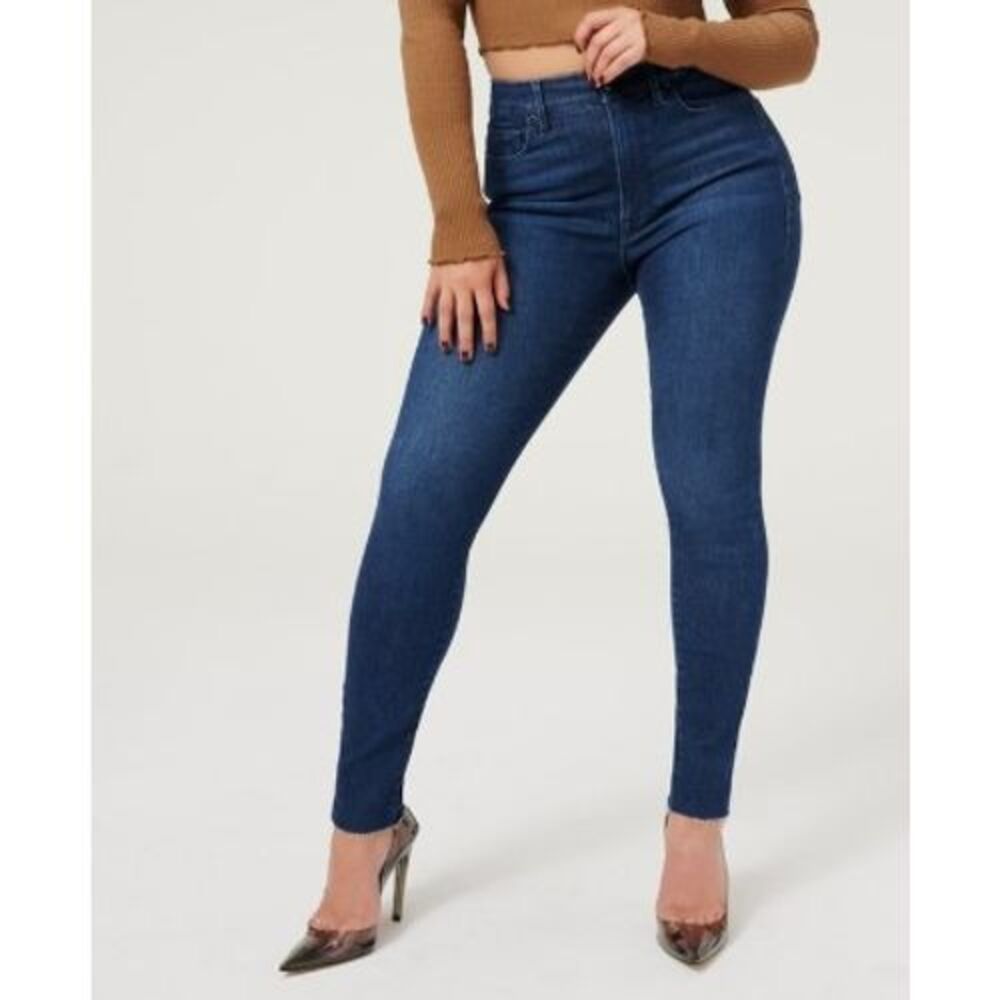 Good American Always Fits Good Legs Jeans Dark Blue Wash Womens 14-18 Raw Hem